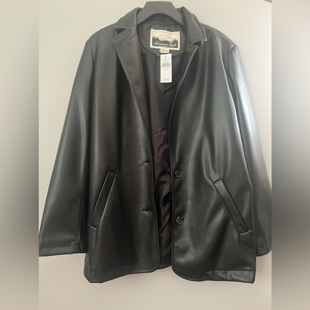 American Eagle Oversized Fit Black Leather Blazer
